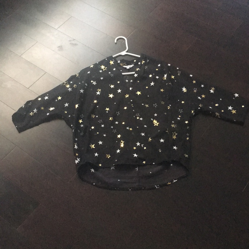 Black vneck metallic star embellished shirt